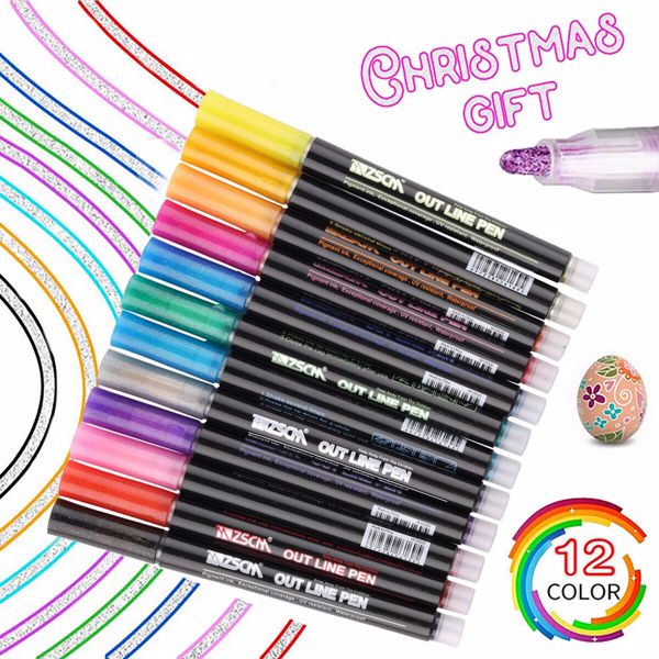 Drawing Marker Pens Double Line Outline Pens 21 Color Self Outline Metallic.