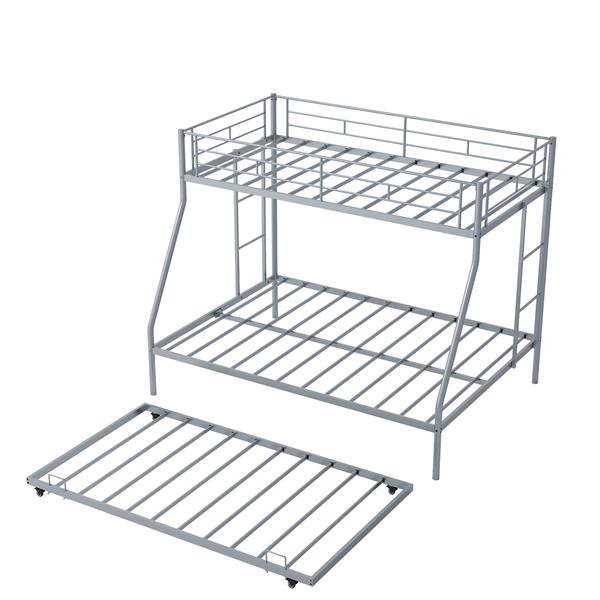 Twin Over Twin Metal Bunk Bed with Trundle Heavy Duty Twin Size Metal Bunk Beds Frame with 2 Side Ladders Convertible Bunkbed with Safety Guard Rails,No Box Spring Needed (Black/Silver)