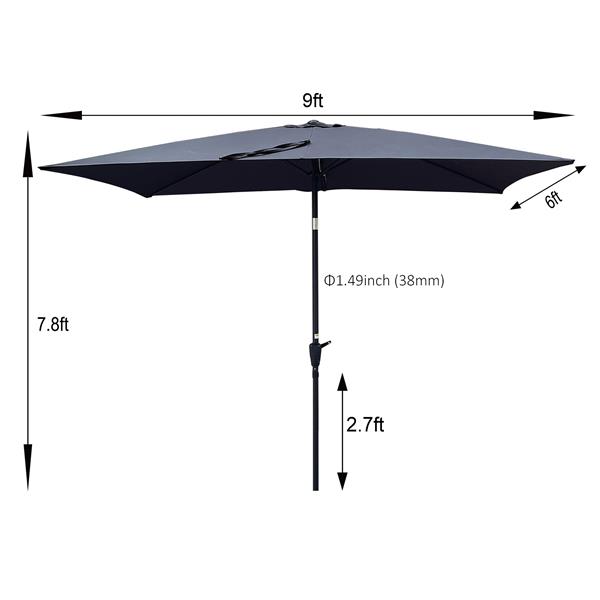 6 x 9ft  Patio Umbrella Outdoor  Waterproof Umbrella with Crank and Push Button Tilt without flap for Garden Backyard Pool  Swimming Pool Market