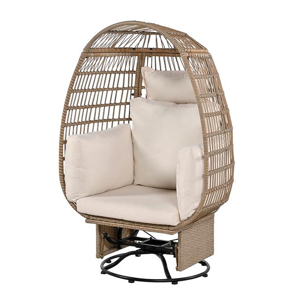 Outdoor Swivel Chair with Cushions, Rattan Egg Patio Chair with Rocking Function for Balcony, Poolside and Garden (Natural Wicker + Beige Cushion)