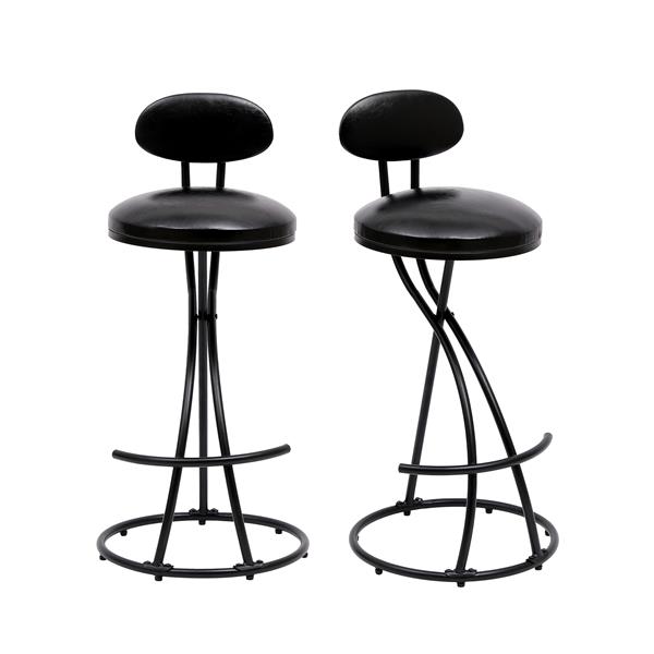 Bar Stools Upholstered Counter Height Barstools for Kitchen Island Set of 2 Modern PU Leather Dining Chairs with Footrest (Black)