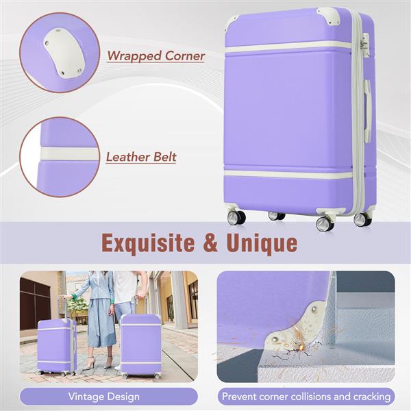 24 IN Luggage 1 Piece with TSA lock , Expandable Lightweight Suitcase Spinner Wheels, Vintage Luggage,Purple