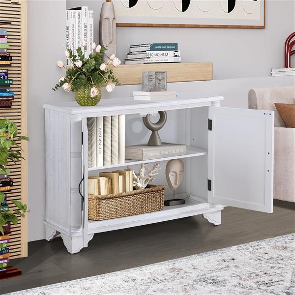 40"  Console Table with Storage Shelf, Retro Entryway Table with Adjustable Storage Shelf, Sofa Couch Table for Hallway, Entry Way, Living Room, Foyer,  Antique White