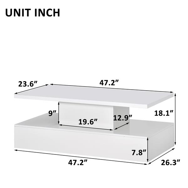 Coffee Table Cocktail Table Modern Industrial Design with LED lighting, 16 colors with a remote control, White