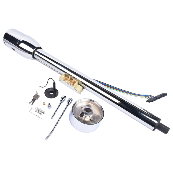 32" Floor Shift Tilt Manual Steering Column w/ 9 Hole Wheel Adapter + Key Chrome