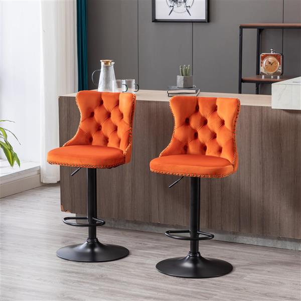 Furniture,Swivel Velvet Barstools Adjusatble Seat Height from 25-33 Inch,17.7inch base, Modern Upholstered Bar Stools with Backs Comfortable Tufted for Home Pub and Kitchen Island,Orange,Set of 2