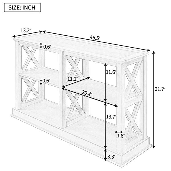 Console Table with 3-Tier Open Storage Spaces and "X" Legs, Narrow Sofa Entry Table for Living Room (White)