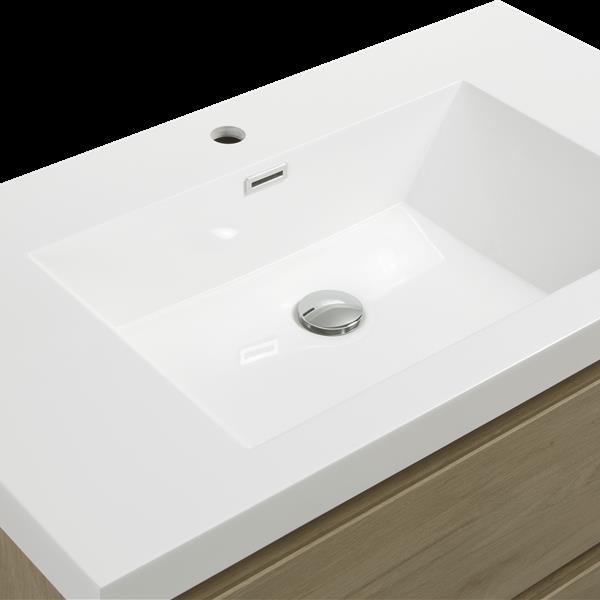 36" Floating Bathroom Vanity with Sink, Modern Wall-Mounted Bathroom Storage Vanity Cabinet with Resin Top Basin and Soft Close Drawers, Natural Oak 24V11-36NO