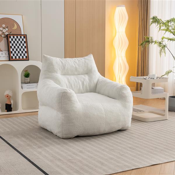 054-Large Size Teddy Fabric Bean Bag Chair Lazy Sofa Chair Sponge filling For Indoor,Ivory