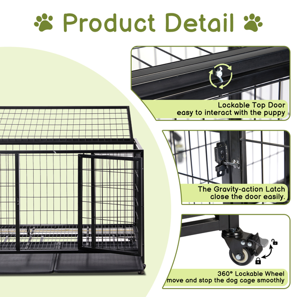 42 Inch Heavy Duty Dog Crate, Metal Dog Cage Dog Kennel for Medium to Large Dogs with Double Doors, Lockable Wheels and Removable Trays for Indoor & Outdoor