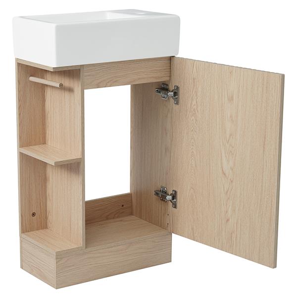 18.6" Bathroom Vanity with Sink, Bathroom Vanity Cabinet with Two-tier Shelf, Left or Right Orientation, Natural