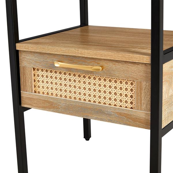 15.75" Rattan End table with  drawer, Modern nightstand, metal legs,side table for living room, bedroom,natural(1 pc)