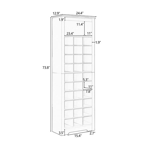 Stylish Design 30 Shoe Cubby Console, Contemporary Shoe Cabinet with Multiple Storage Capacity, Free Standing Tall Cabinet with Versatile Use for Hallway,  Bedroom, Rustic Brown