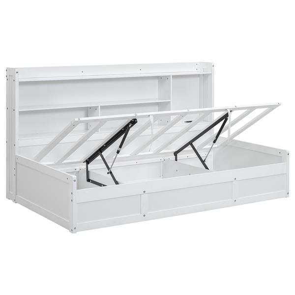 Twin Size Daybed Frame with Storage Bookcases and Underneath Storage, USB Charging Station, White