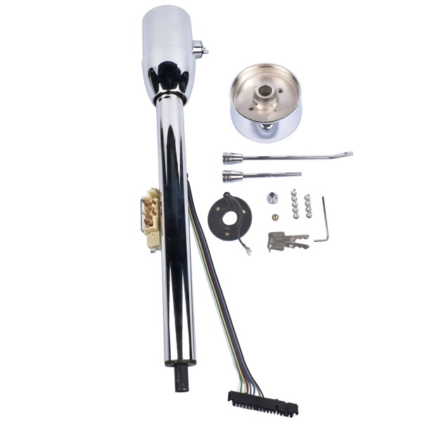 Chrome 28" Tilt Street Rod Floor Shift Steering Column with Key, 9-Hole Adapter