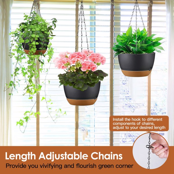 4 Pcs Minimalist Style Hanging Planters with 9.64-inch Diameter, Drainage Holes, and Removable Self-Watering Tray, Suitable for Medium-Sized Plants and Flowers（No shipments on weekends）