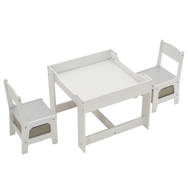 Children's Wooden Table And Chair Set With Two Storage Bags (One Table And Two Chairs) Grey And White