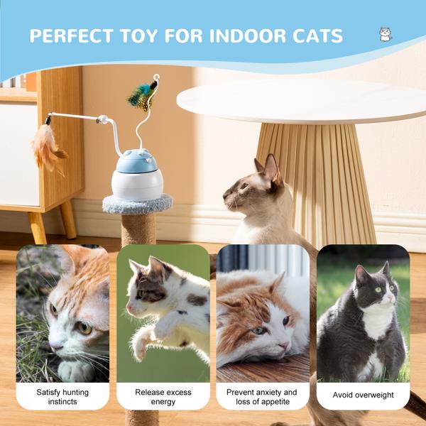 Automatic Interactive Cat Toy 4 in 1 Rechargeable Cat Laser Toy for Indoor Moving Feather Hide and Seek Cat Toy Automatic Exercise and Relieve Boredom Toy (Blue）