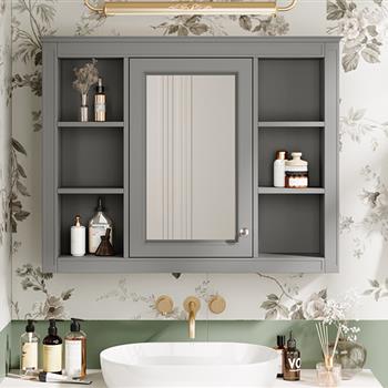 35\\'\\' x 27.5\\'\\' Medicine Cabinet, Wall Mounted Bathroom Storage Cabinet, Modern Bathroom Wall Cabinet with Mirror, Mirror Cabinet with 6 Open Shelves (Not Include Bathroom Vanity )