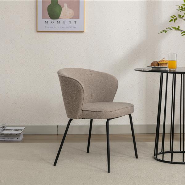 041-Set of 1 Boucle Fabric Dining Chair With Black Metal Legs,Light Coffee