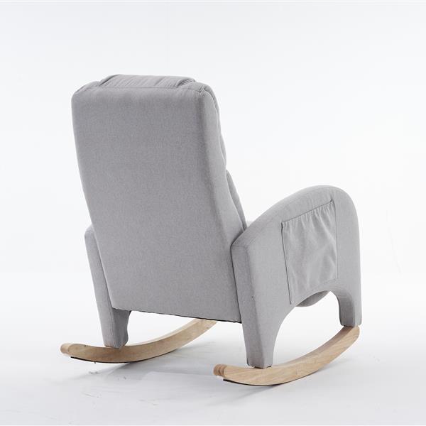 052- Cotton Linen Fabric Nursery Rocking Chair With Adjustable Footrest,Light Gray