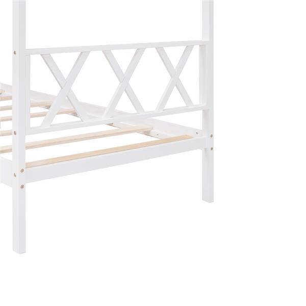 Twin Size Wood House Bed with Storage Space, White