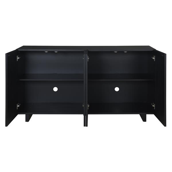 Modern Style Sideboard with Superior Storage Space, Hollow Door Design and 2 Adjustable Shelves for Living Room and Dining Room (Black)