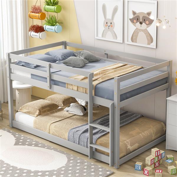 Twin over Twin Floor Bunk Bed,Grey