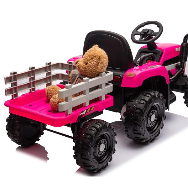 Ride on Tractor with Trailer,12V Battery Powered Electric Tractor Toy w/Remote Control,electric car for kids,Three speed adjustable,Power display, USB,MP3 ,Bluetooth,LED light,Two-point safety belt