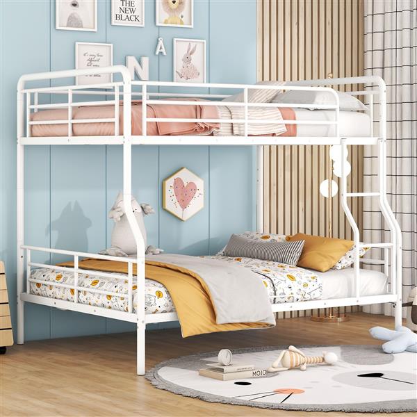 Full XL Over Queen Metal Bunk Bed, White