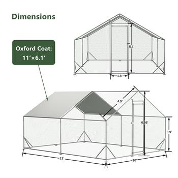 Large Metal Chicken Coop, Walk-in Chicken Run,Galvanized Wire Poultry Chicken Hen Pen Cage, Rabbits Duck Cages with Waterproof and Anti-Ultraviolet Cover for Outside(10\\' L x 13 W x 6.56\\' H)