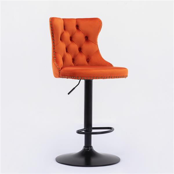 Furniture,Swivel Velvet Barstools Adjusatble Seat Height from 25-33 Inch,17.7inch base, Modern Upholstered Bar Stools with Backs Comfortable Tufted for Home Pub and Kitchen Island,Orange,Set of 2