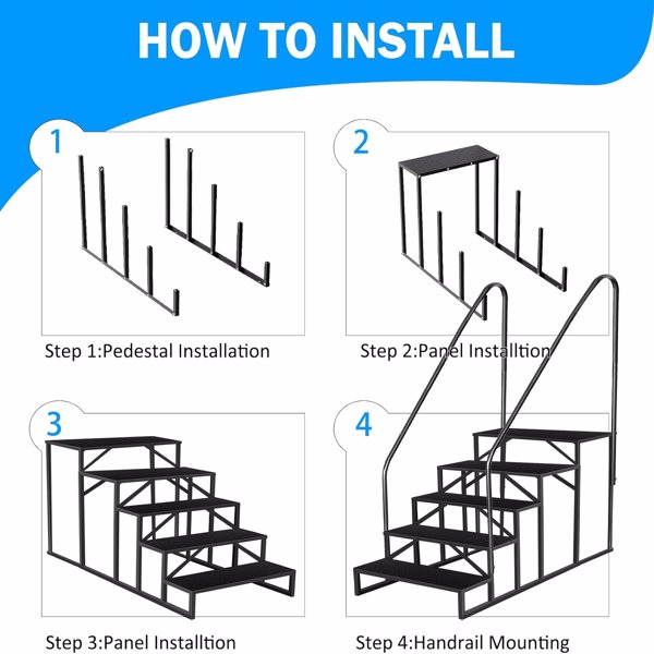 RV Stairs 5 Step Ladder, RV Steps Anti-Slip, Hot Tub Steps with Handrail, 660 lbs RV Ladder for 5th Wheel RV, Mobile Home Stairs