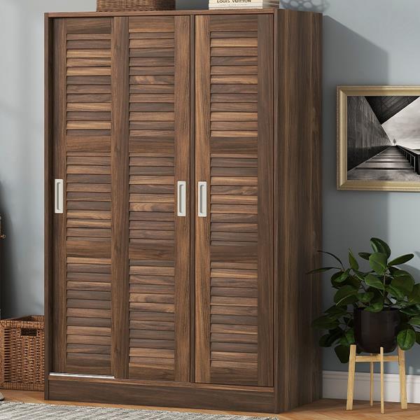 3-Door Shutter Wardrobe with shelves, Walnut