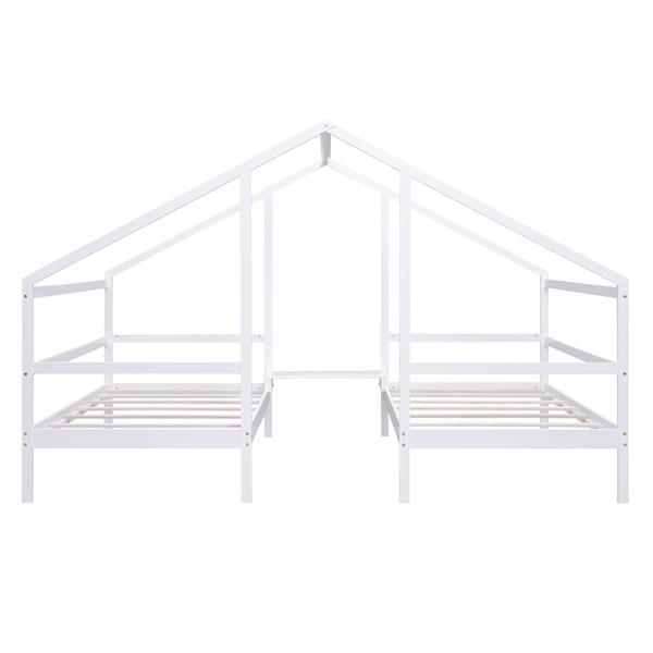 Double Twin Size Triangular House Beds with Built-in Table,White