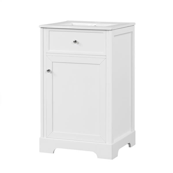 20" Bathroom Vanity with Sink, Bathroom Cabinet with Soft Closing Door, Storage Rack and Adjustable Shelve, White