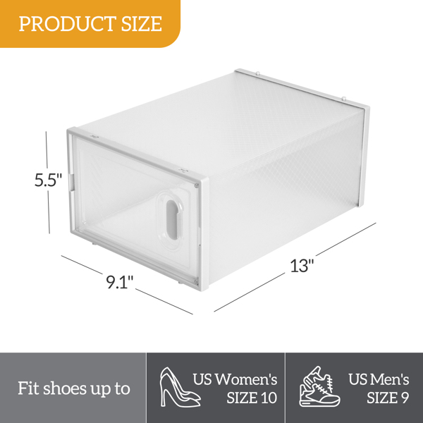 Shoe Storage Boxes 12 Pack Clear Plastic Stackable - White