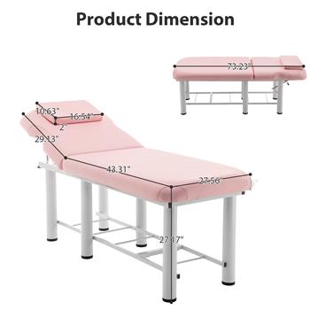 Professioanl Massage Table , Backrest Adjustable, Removable Headrest, Bottom Shelf Storage , Memory Foam Layer Salon Bed,Pink