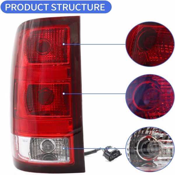 Tail Light Fit for 2007-2013 GMC Sierra 1500 2500 3500HD, Passenger Side(Included All Bulbs)