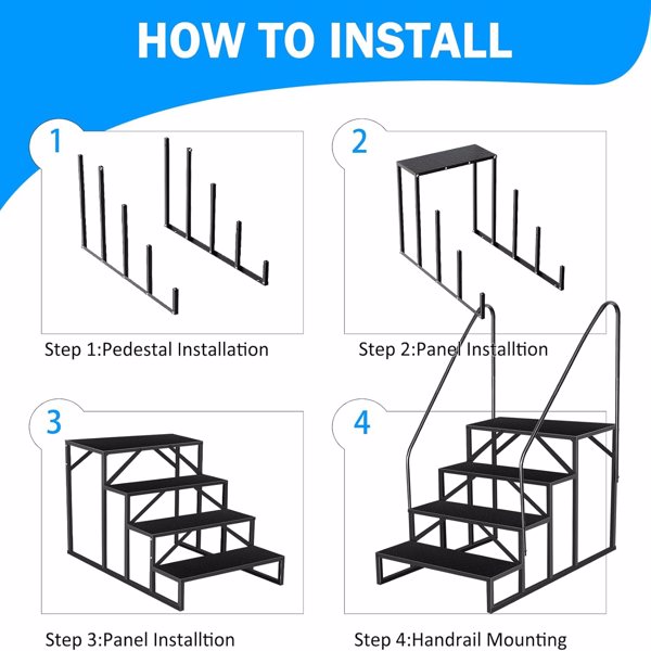 RV Step Stool, 4 Step Ladder, Hot Tub Steps with Handrail, Portable Pool Ladder, 660Lbs Heavy Duty Ladder Shelf Outdoor Mobile Home Stairs for Camper/Porch/SPA Pool/Pet Stairs