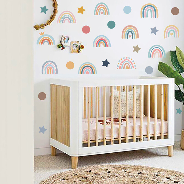 76PCS Rainbow Wall Stickers Decals Stars Dots Kids Bedroom Nursery Wall Decor UK