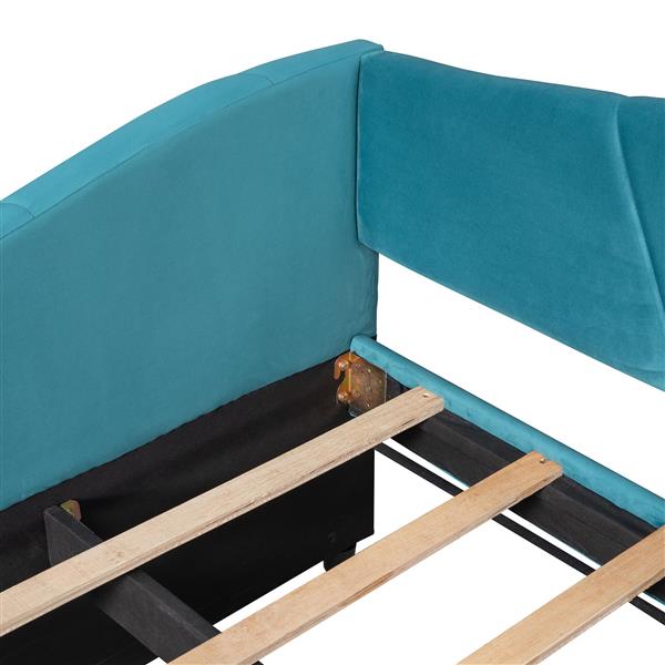 Upholstered Daybed Sofa Bed Twin Size With Trundle Bed and Wood Slat ,Blue