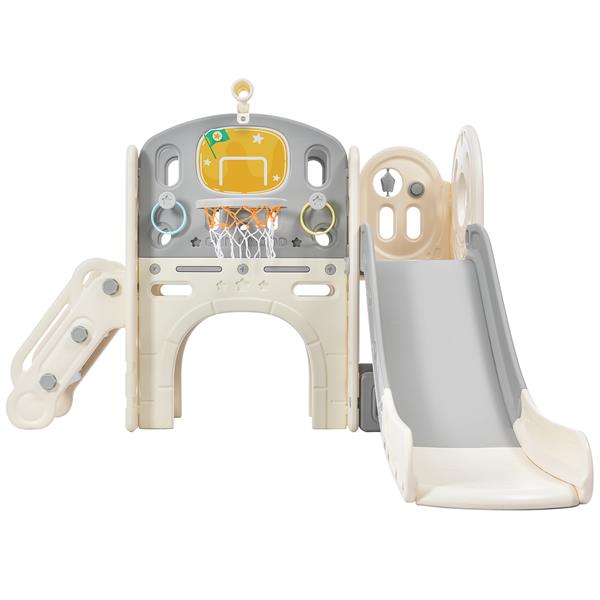 Kids Slide Playset Structure,  Castle Climbing Crawling Playhouse with Slide, Arch Tunnel, Ring Toss, and Basketball Hoop, Toy Storage Organizer for Toddlers, Kids Climbers Playground