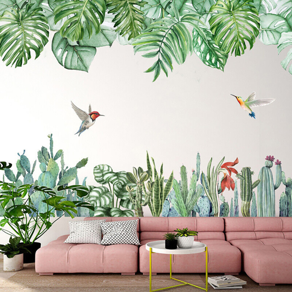 Tropical Leaves Flowers Wall Stickers Birds Nursery Art Mural Decal Home Decor A