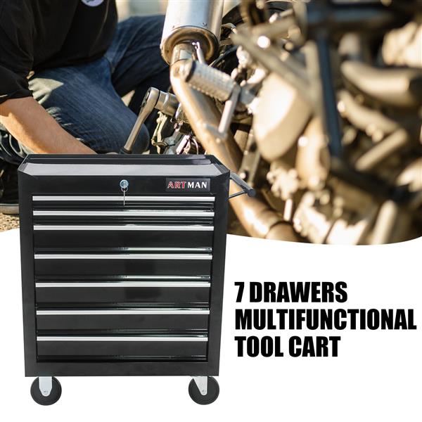 7 DRAWERS MULTIFUNCTIONAL TOOL CART WITH WHEELS-BLACK