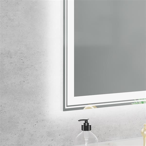 36×28 inch LED-Lit bathroom mirror, wall mounted anti-fog memory Adjustable Brightness front and back light Rectangular Vanity mirror