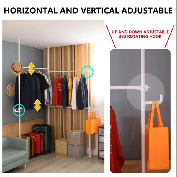 Double Clothing Rack, Adjustable Racks for Hanging Clothes, 2 Tier Clothes Heavy Duty Garment White Closet Freestanding System-White