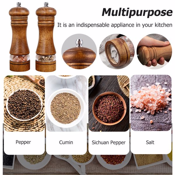 2Pcs Oak Wooden Manual Pepper Grinder Salt Spice Herb Mill Refillable UK