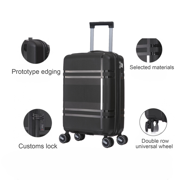 3 Piece Luggage Sets PP Lightweight Suitcase with Two Hooks, Spinner Wheels, (20/24/28) BLACK