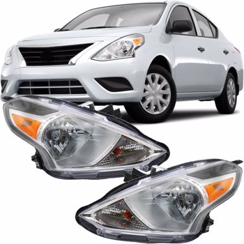 Headlights Assembly Fit for 2015 2016 2017 2018 2019 Nissan Versa Replacement Driver and Passenger Side(Replacement Chrome Housing)